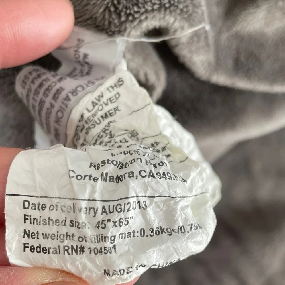 Restoration Hardware Plush Gray Throw Blanket